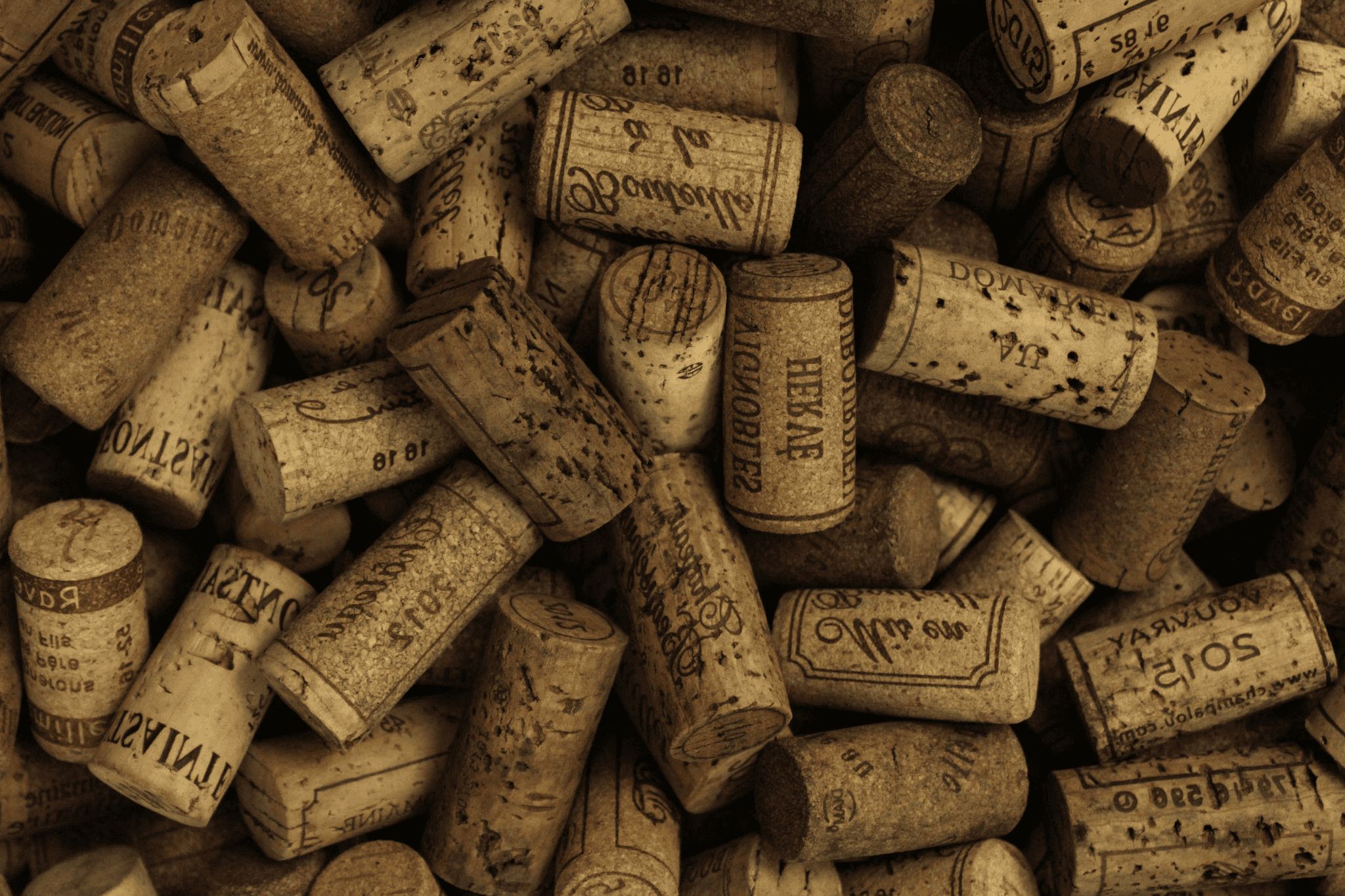 Used wine corks clumped together